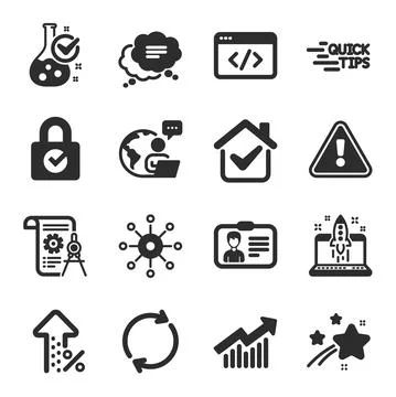 Set of Technology icons, such as Text message, Education, Increasing percent Stock Illustration