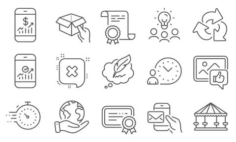 Set of Technology icons, such as Time management, Copyright chat, Hold box 스톡 일러스트