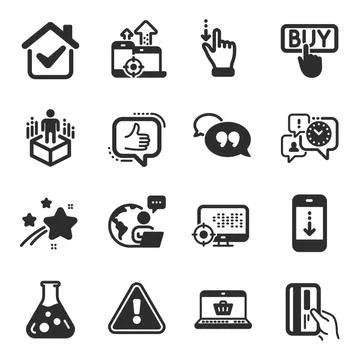 Set of Technology icons, such as Time management, Online shopping, Quote bubble Stock Illustration