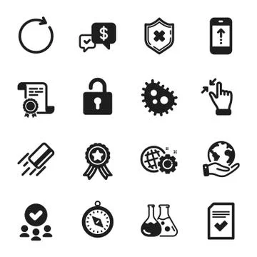 Set of Technology icons, such as Touchscreen gesture, Lock, Chemistry lab Stock Illustration