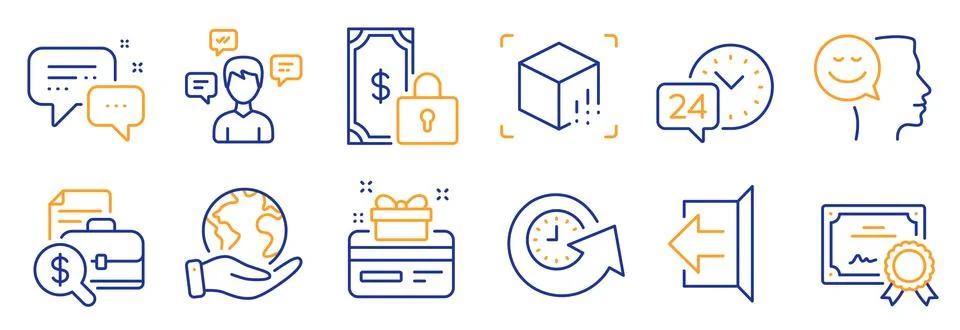 Set of Technology icons, such as Update time, 24h service, Employees messenger Stock-Illustration