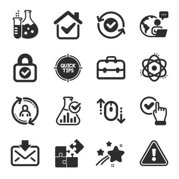 Set of Technology icons, such as User info, Security confirmed, Security lock Stock Illustration