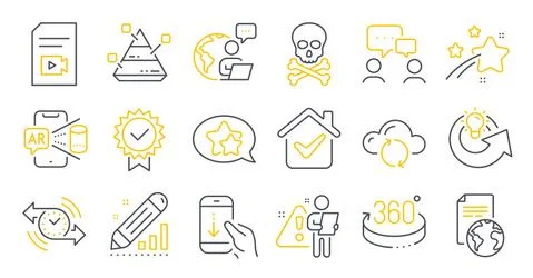 Set of Technology icons, such as Video file, Edit statistics, Star symbols 库存插图