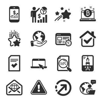 Set of Technology icons, such as Web mail, Seo statistics, Web timer symbols Illustrazione stock