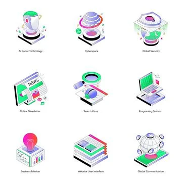 Set of Technology Isometric Icons Stock Illustration
