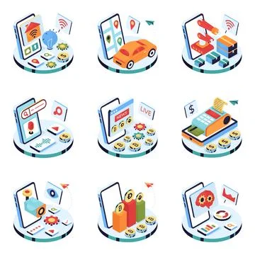 Set of Technology Isometric Illustrations Stock Illustration