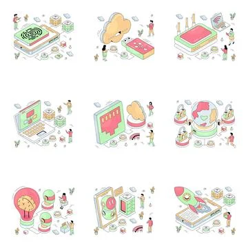 Set of Technology Isometric Illustrations Stock Illustration