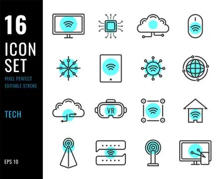 Set of technology line icons electronics related. イラスト素材