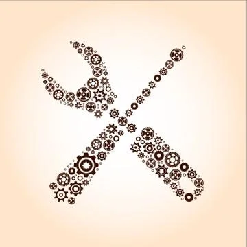 Set of technology tool icons symbols and border gears wrench screwdriver Stock Illustration