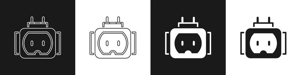 Set Tee plug electric with clipping path icon isolated on black and white Stockillustratie