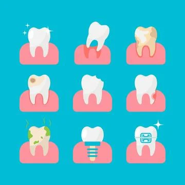 Set of Teeth and gums Icon. Flat vector illustration. Stock Illustration