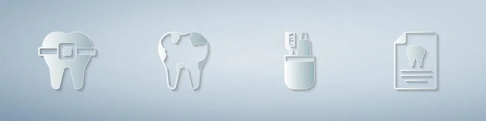 Set Teeth with braces, Broken tooth, Toothbrush and toothpaste and Clipboard  Stock Illustration