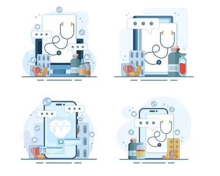 Set of telemedicine flat illustrations Stock Illustration