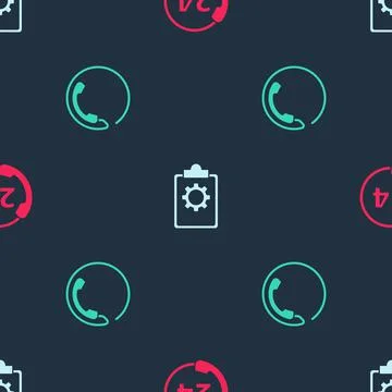 Set Telephone 24 hours support, Checklist with service and on seamless pattern Illustrazione stock