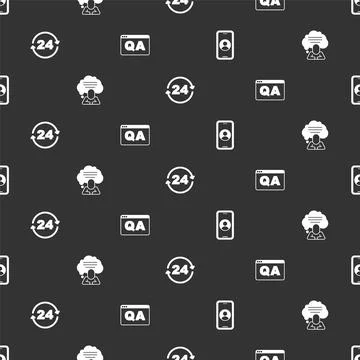 Set Telephone 24 hours support, Speech bubble chat, and Question and Answer on Illustrazione stock