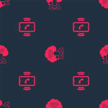 Set Telephone 24 hours support and Speech bubble chat on seamless pattern Stock Illustration
