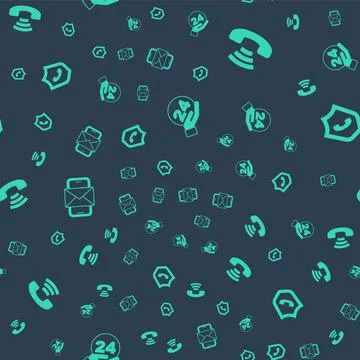 Set Telephone 24 hours support, , Mobile and envelope and on seamless pattern イラスト素材