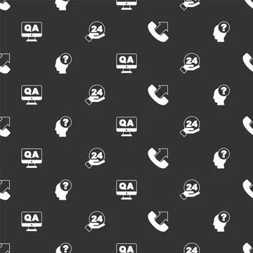Set Telephone 24 hours support, Head with question mark, Question and Answer and Stock Illustration