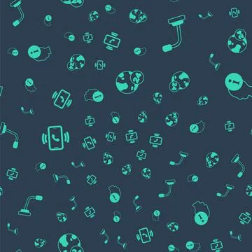 Set Telephone 24 hours support, Microphone, and Information on seamless pattern Stock Illustration