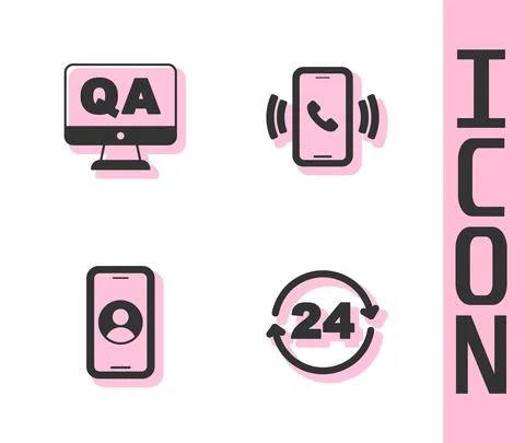 Set Telephone 24 hours support, Question and Answer, and icon. Vector Stock Illustration