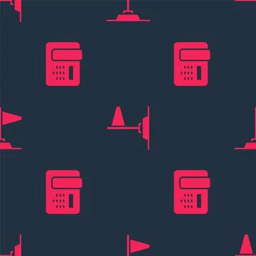 Set Telephone 24 hours support and Flag on seamless pattern. Vector Stock Illustration