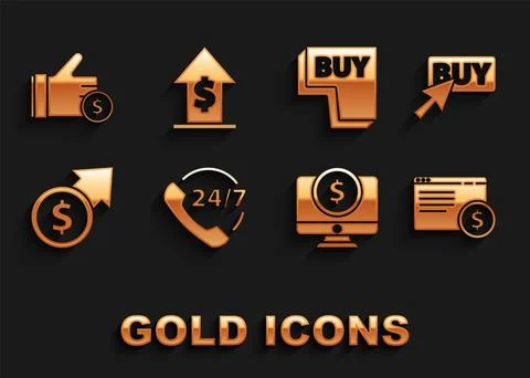Set Telephone 24 hours support, Buy button, Online shopping screen, Computer 스톡 일러스트