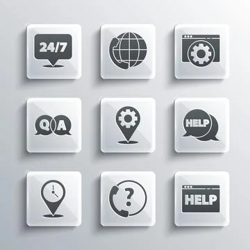 Set Telephone 24 hours support, Browser help, Speech bubble with text Help Stock Illustration
