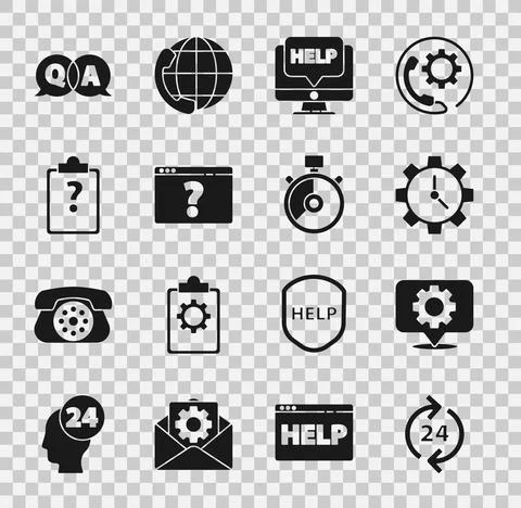 Set Telephone 24 hours support, Location with gear, Time Management, Computer Stock Illustration