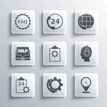 Set Telephone 24 hours support, Location with clock, Support operator in touch Stock Illustration