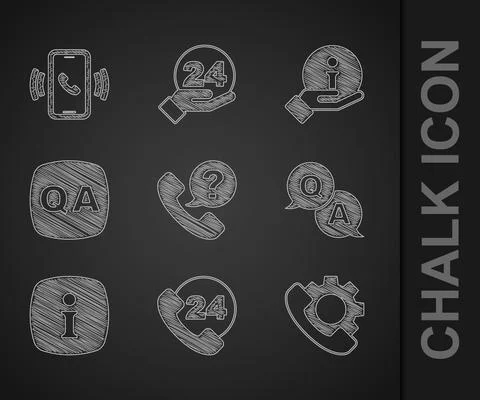 Set Telephone 24 hours support, Question and Answer, Information, and icon Illustrazione stock