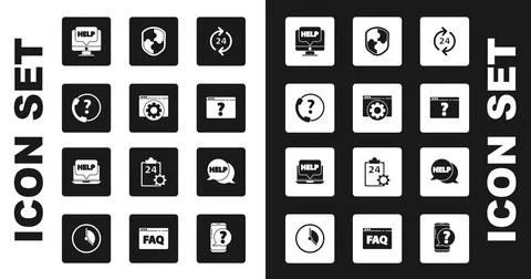 Set Telephone 24 hours support, Browser setting, Computer monitor and help, with Stock Illustration