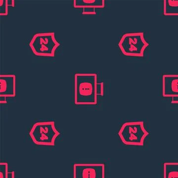 Set Telephone 24 hours support and Monitor with information on seamless pattern Stock Illustration