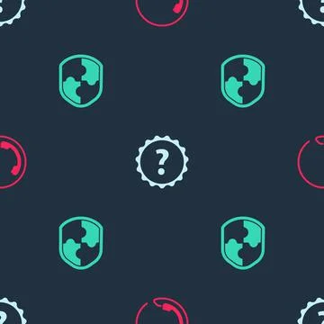 Set Telephone 24 hours support, Question mark and Shield on seamless pattern イラスト素材