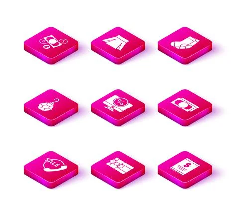 Set Telephone 24 hours support, Gift box, Earring, Percent discount and monitor Illustrazione stock