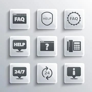 Set Telephone 24 hours support, Information, Browser with question mark, Clock Stock Illustration