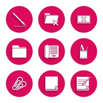 Set Telephone, File document, Blank notebook and pen, Pencil case stationery 스톡 일러스트