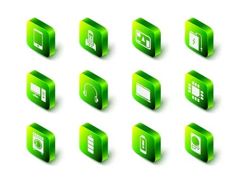 Set Telephone, Gps device with map, Power bank charge cable, Processor Stock Illustration