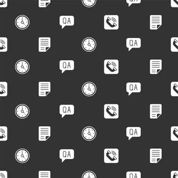 Set Telephone handset, File document, Clock and Question Answer on seamless p イラスト素材