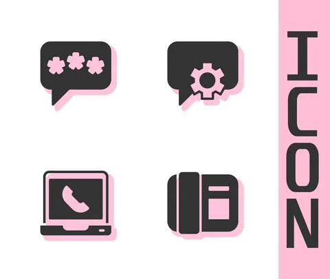 Set Telephone handset, Speech bubble chat, 24 hours support and icon. Vector Illustrazione stock