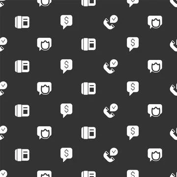 Set Telephone handset, Speech bubble chat,  and Paid support on seamless pa.. Illustrazione stock