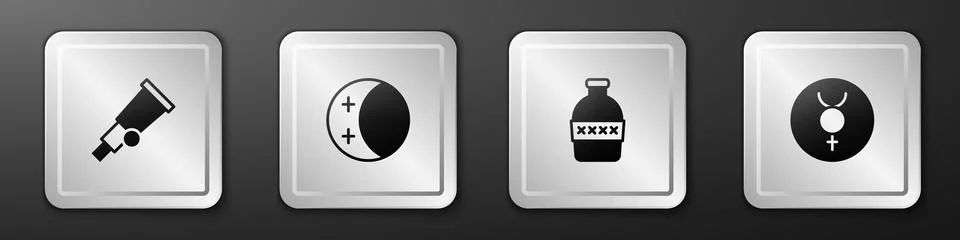 Set Telescope, Eclipse of the sun, Bottle water and Symbol Mercury icon. Si.. 스톡 일러스트