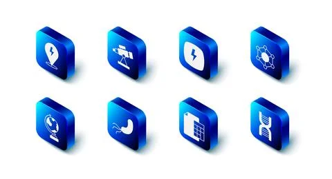 Set Telescope, Lightning bolt, Molecule, DNA symbol, Calculator, Bacteria, Earth 스톡 일러스트