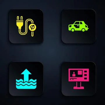 Set Television report, Electric saving plug in leaf, Rise water level and Car Stock Illustration