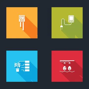 Set Temperature and humidity sensor, Sensor, Flower analysis and Smart farm with Stock Illustration