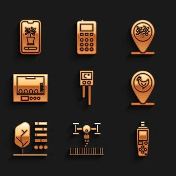 Set Temperature and humidity sensor, Smart farm with drone, Portable, Chicken Stock Illustration