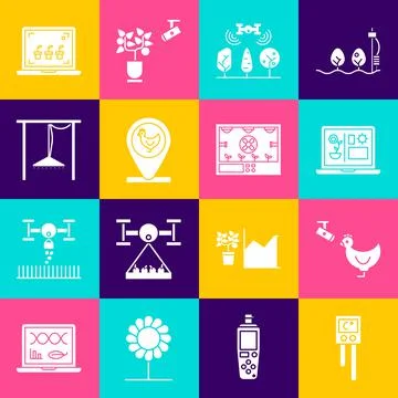 Set Temperature and humidity sensor, Chicken farm camera, Smart farming Stock Illustration