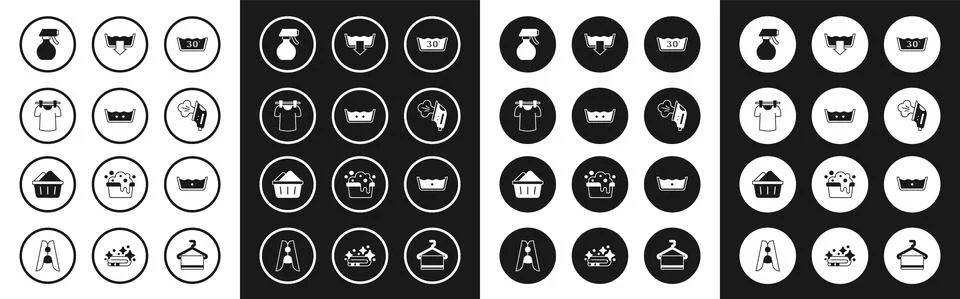 Set Temperature wash, Drying clothes, Water spray bottle, Electric iron, Washing Stock Illustration