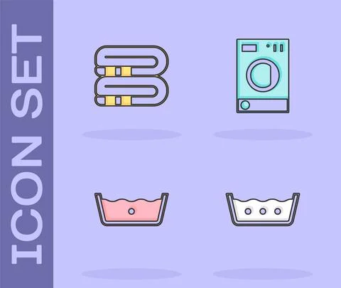 Set Temperature wash, Towel stack, and Washer icon. Vector Stock Illustration