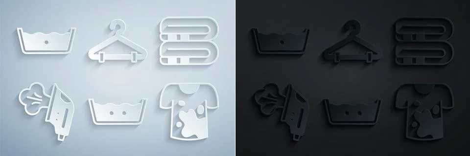 Set Temperature wash, Towel stack, Electric iron, Dirty t-shirt, Hanger wardrobe イラスト素材