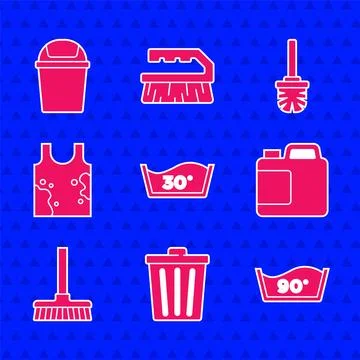 Set Temperature wash, Trash can, Bottle for cleaning agent, Handle broom, Dirty Illustration